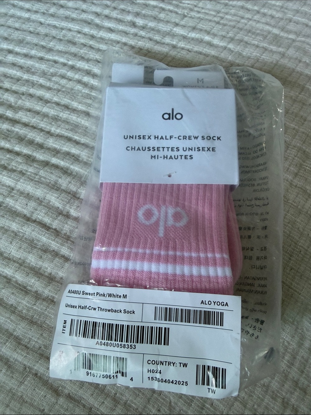 ALO Yoga Sweet Pink & White Half-Crew Socks